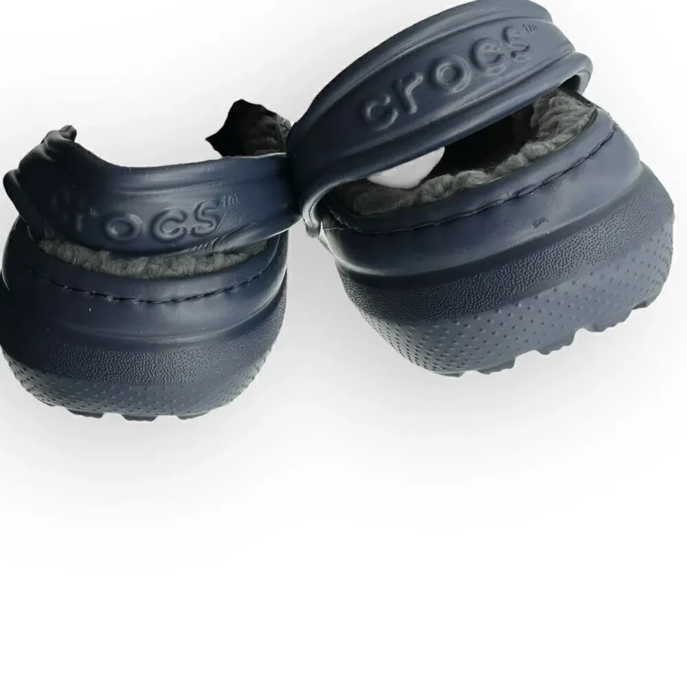 NWOT Crocs Unisex Kids Faux Fur Classic Lined Clog Navy Blue Size J2